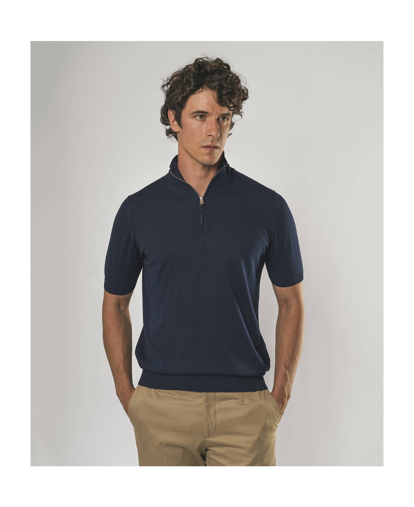 Larusmiani Paul T-shirt With Zip Sweater - Navy