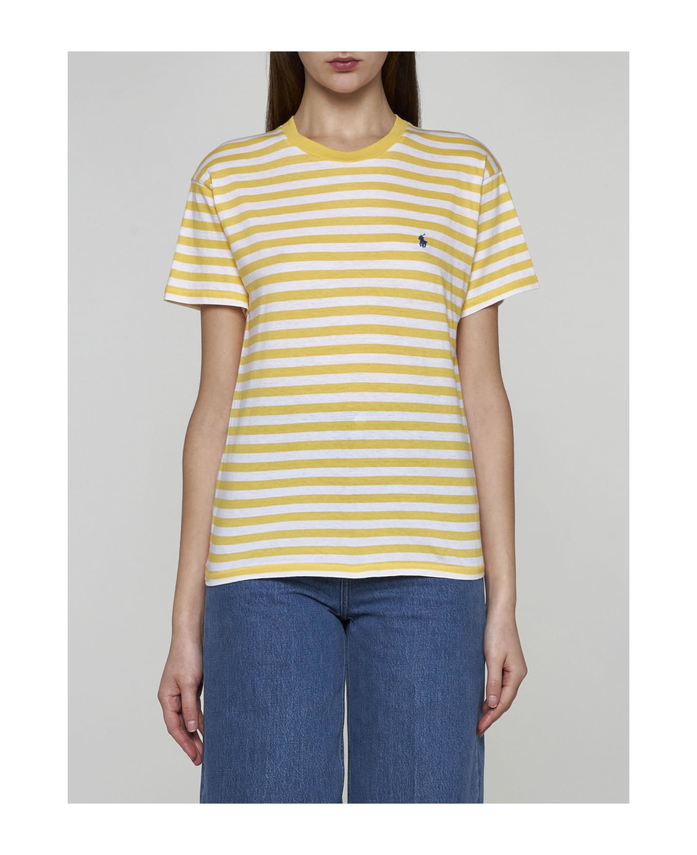 Ralph Lauren Striped Cotton T-shirt - Chrome Yellow White Tシャツ