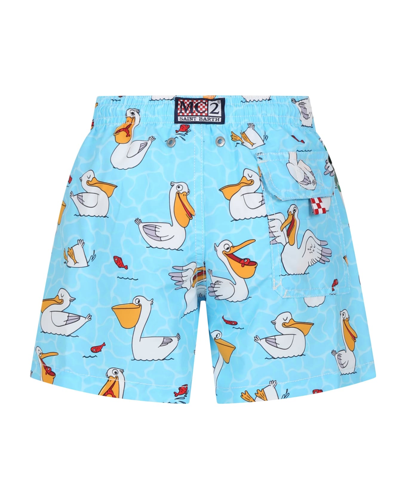 MC2 Saint Barth Light Blue Swim Shorts For Boy With Pelican Print - Light Blue