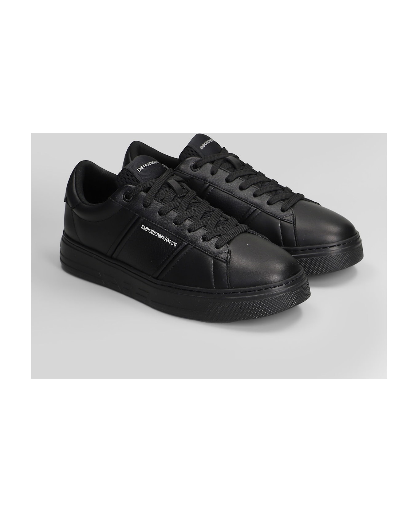 Emporio Armani Sneakers In Black Leather - black