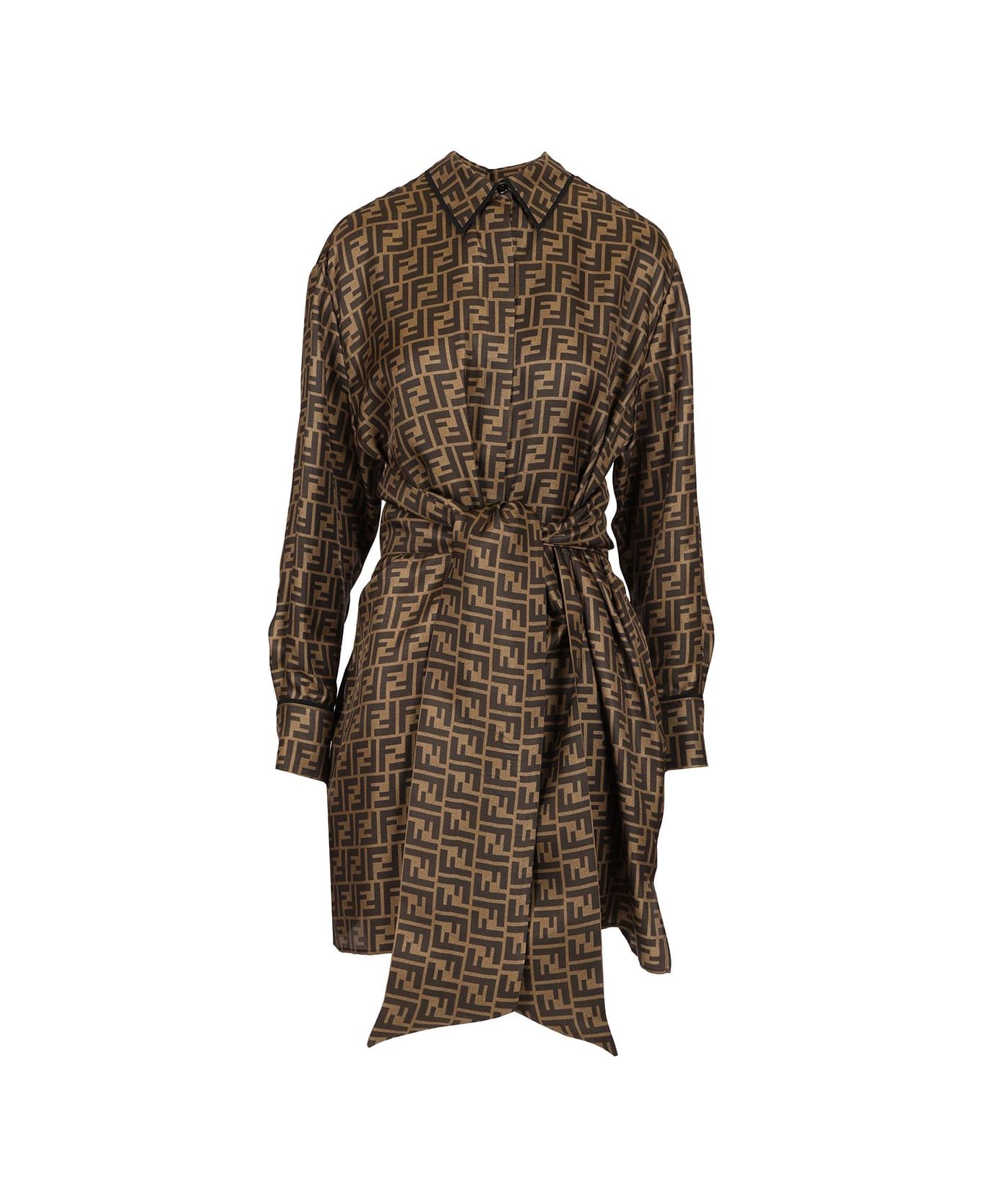 Fendi Silk Twill Dress - Brown