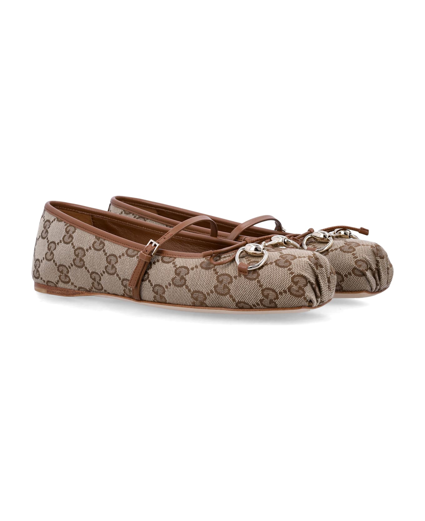 Gucci Horsebit Monogram Ballerina - BEIGE EBONY