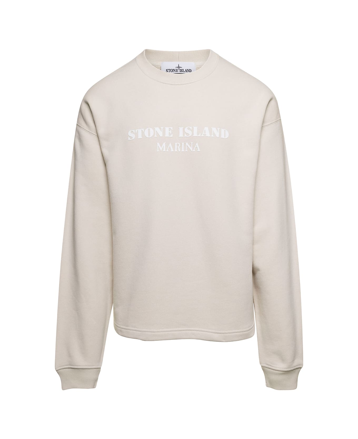 Stone Island Crewneck Sweatshirt With Contrasting Logo Print In Cotton Man - White フリース