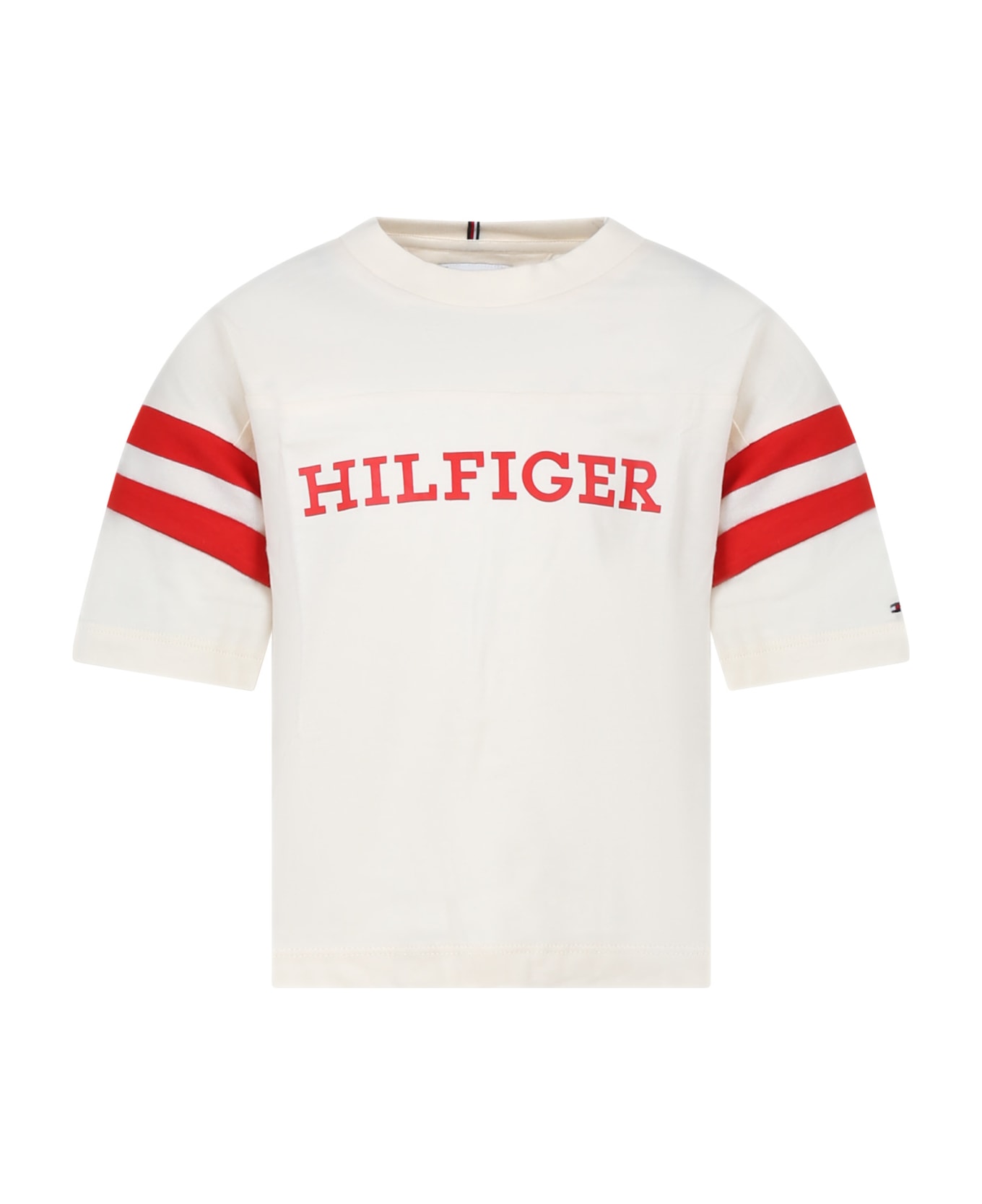Tommy Hilfiger Ivory T-shirt For Girl With Logo - Ivory Tシャツ＆ポロシャツ