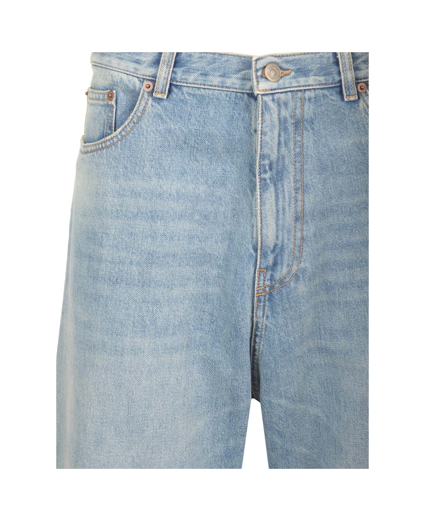 Valentino Garavani Denim Trousers With Jacquard Hem - Blue