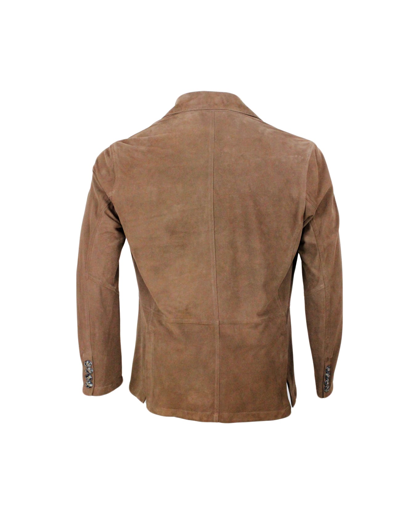 Barba Napoli Jacket In Soft And Fine Single-breasted Suede With 3-button Placket And Patch Pockets - Brown