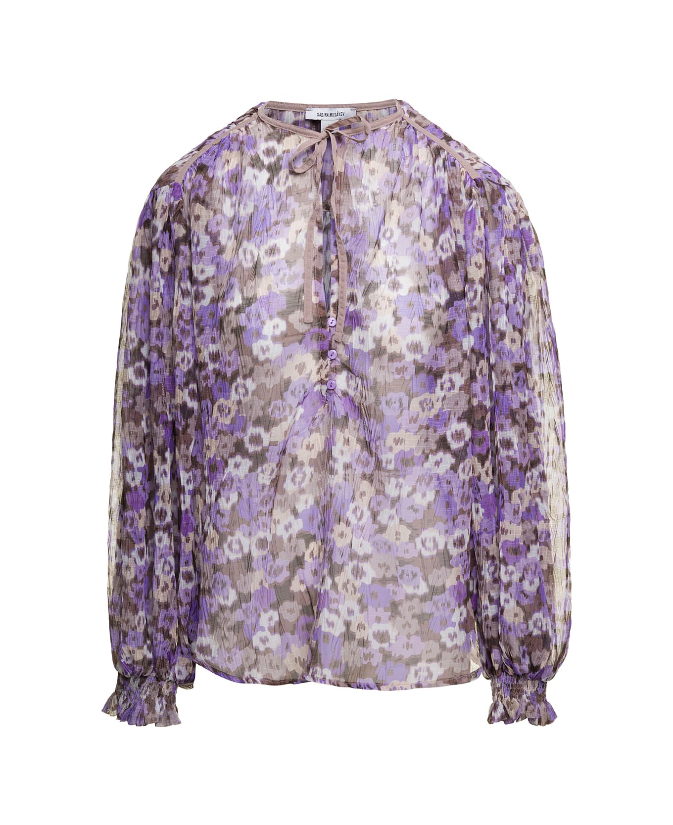 Sabina Musayev 'atara' Purple Blosue With All-over Floreal Print In Polyester Woman - Violet