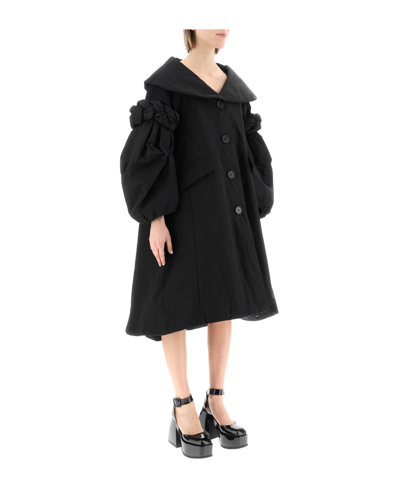Simone Rocha Oversized Padded Coat With Braided Details - BLACK (Black)