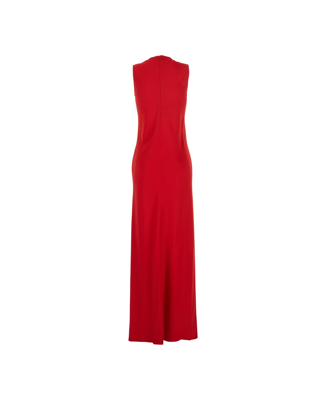 Ami Alexandre Mattiussi Red Long Sleeveless Dress With Round Neck In Viscose Blend Woman - Red