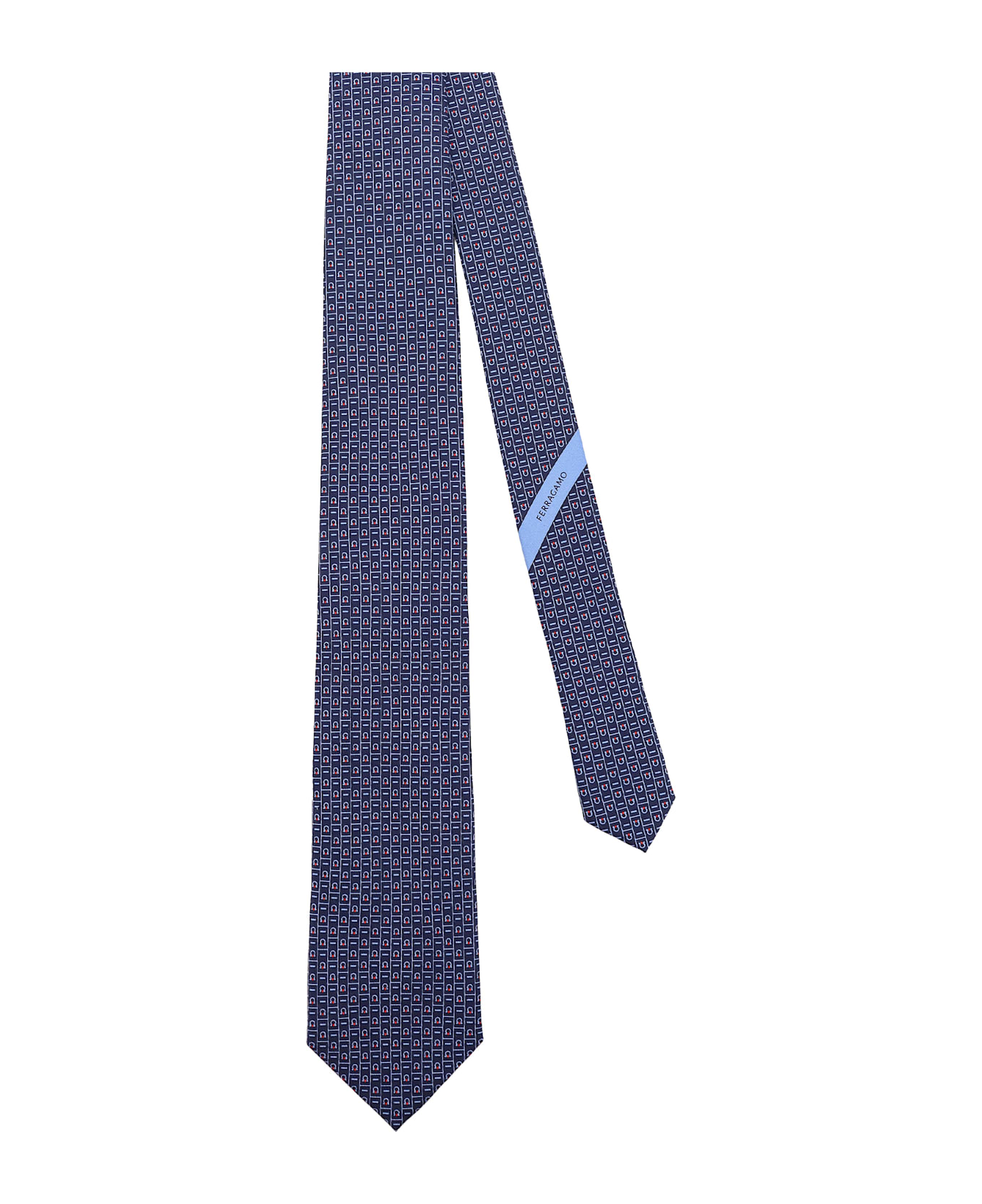 Ferragamo Silk Tie With Viva Print - Blue