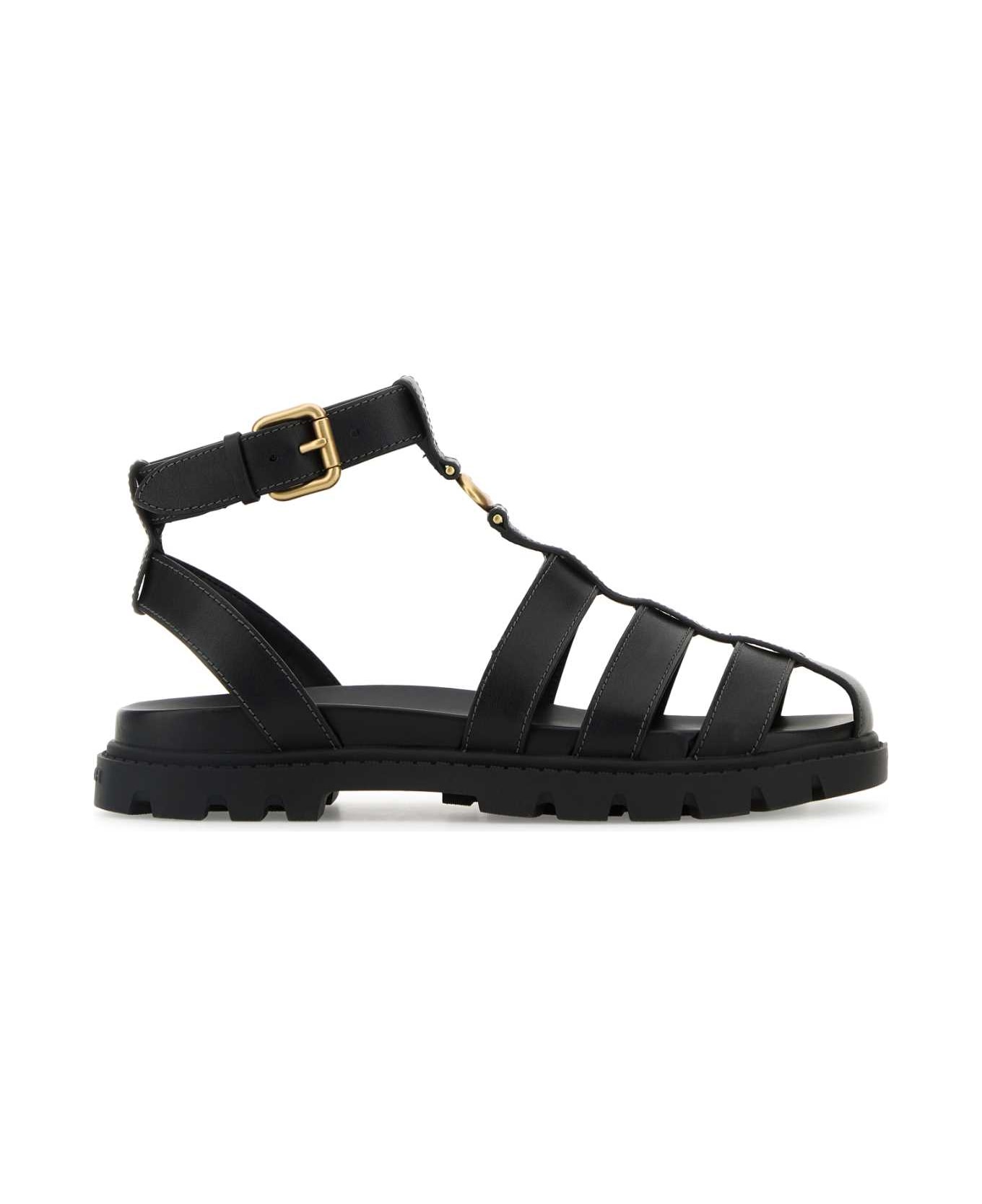 Coach Black Leather Fisherman Sandals - BLACK