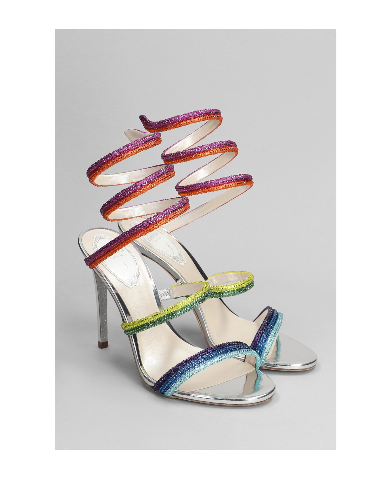 René Caovilla Rainbow Sandals In Silver Leather - silver