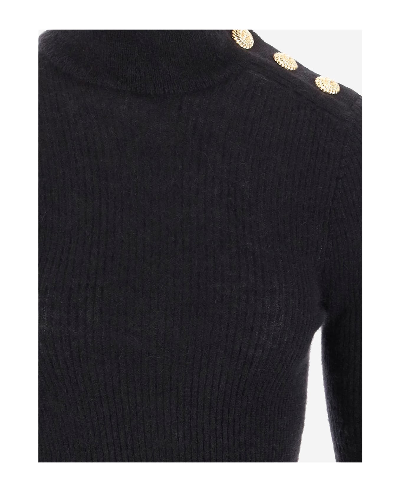 Balmain Mohair Button Sweater - Black