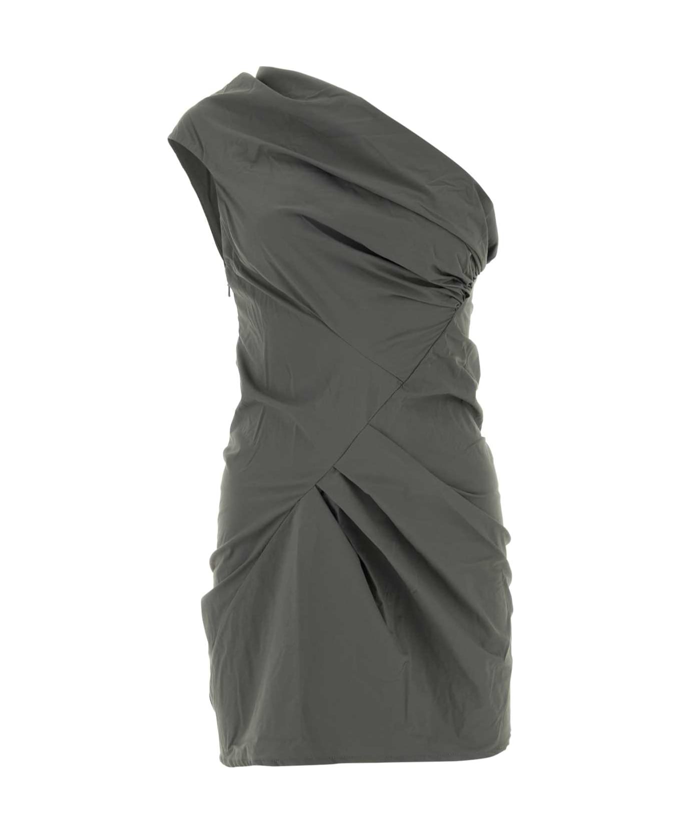 Entire Studios Dark Grey Nylon Stretch Mini Pillar One-shoulder Dress - ROCK