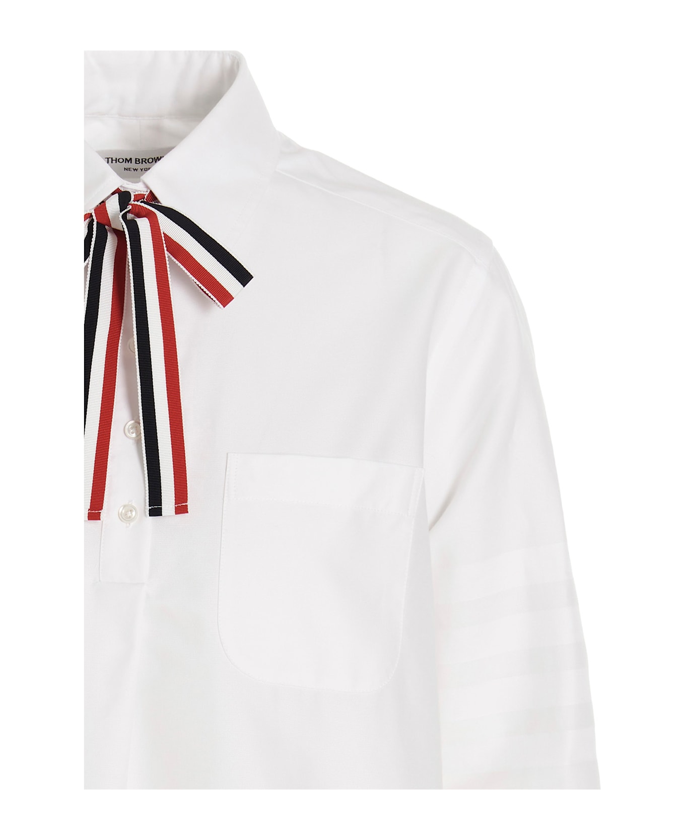 Thom Browne Logo Pussy Bow Blouse - White
