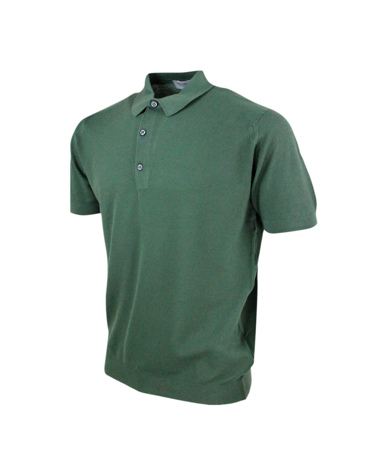 John Smedley Short-sleeved Polo Shirt In Extrafine Piqué Cotton Thread With Three Buttons - Green