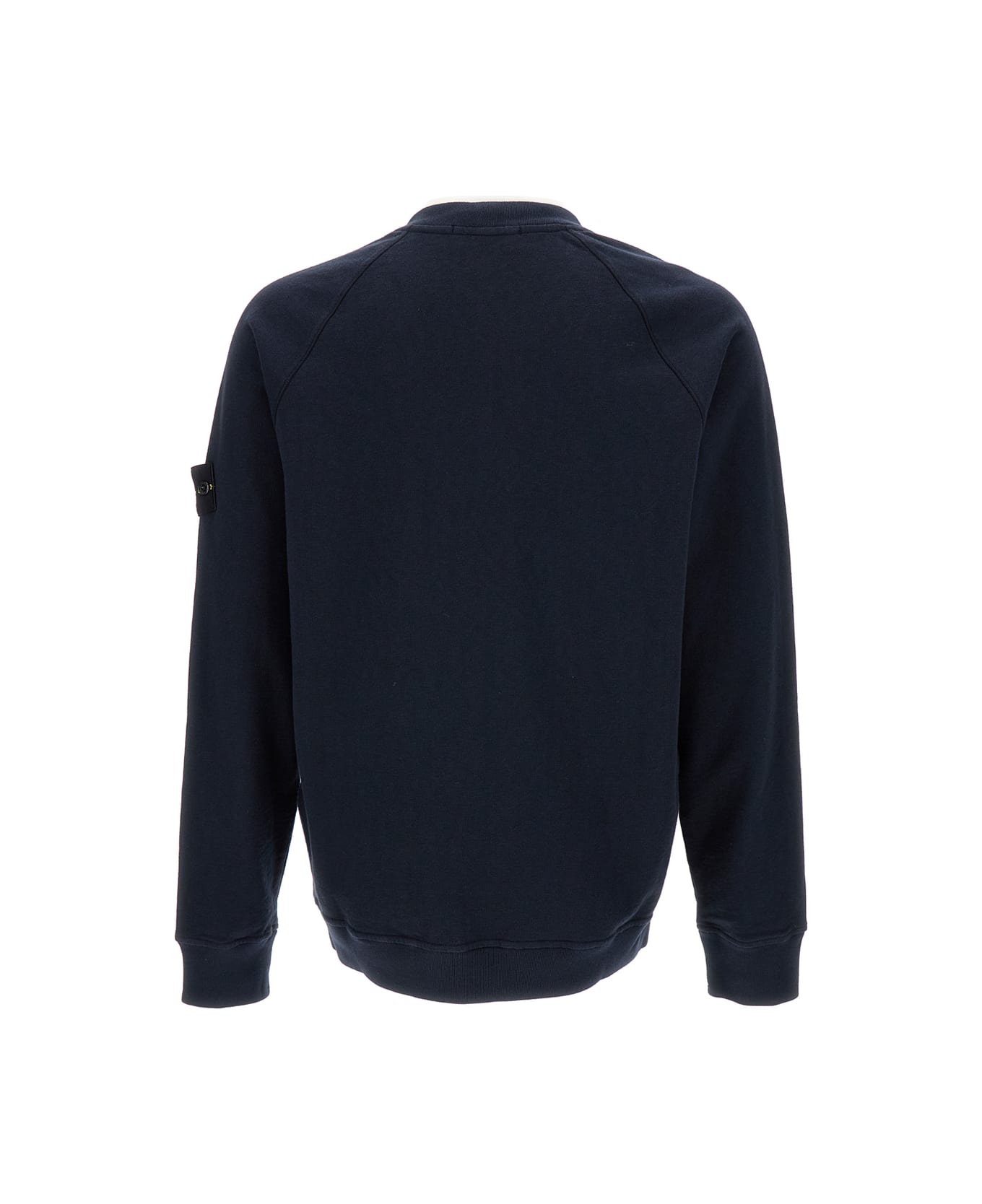 Stone Island Blue Crewneck Sweatshirt With Logo Patch In Cotton Man