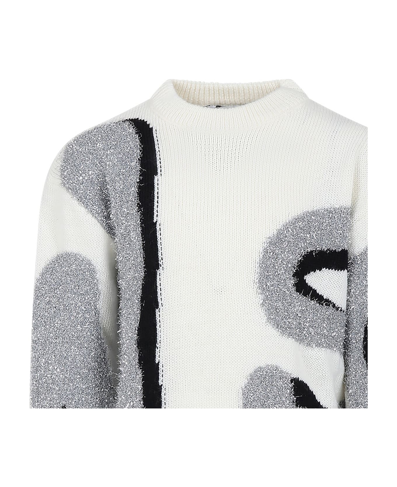 MSGM Ivory Sweater For Girl With Logo - Ivory ニットウェア＆スウェットシャツ