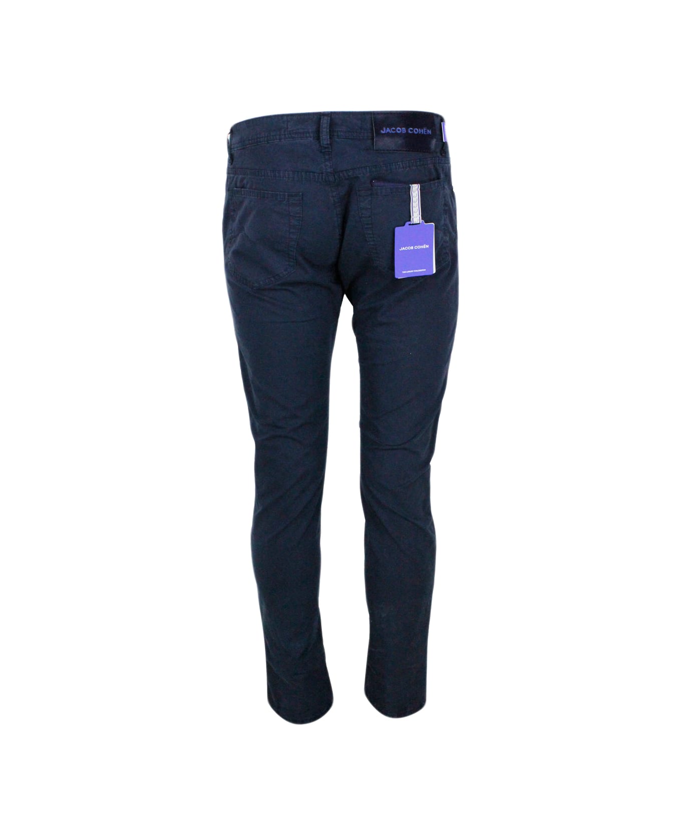 Jacob Cohen Bard J688 Luxury Edition Trousers In Soft Stretch Cotton With 5 Pockets With Closure Buttons And Lacquered Button And Pony Skin Tag With Logo - Blu