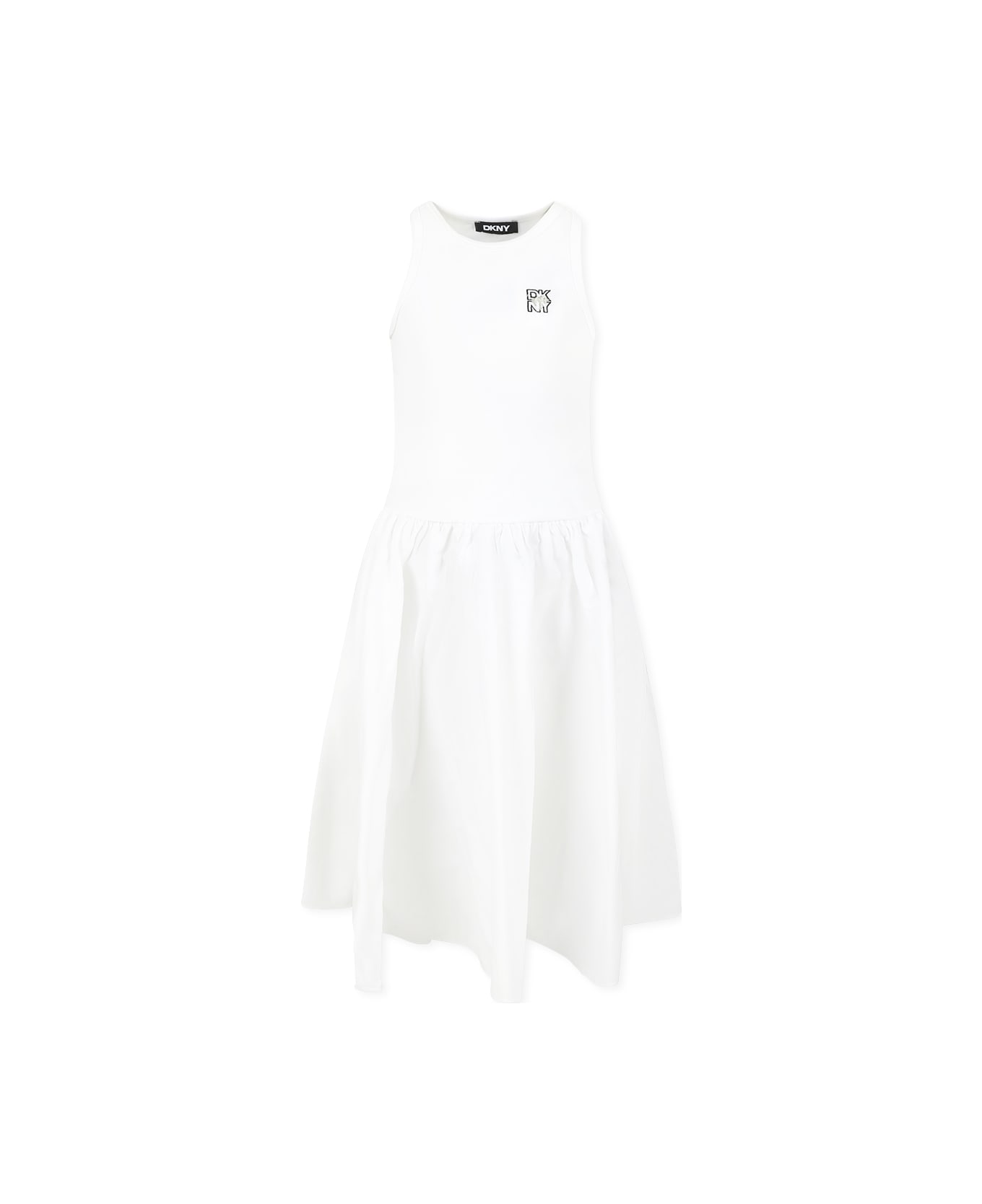 DKNY White Dress For Girl With Logo - White