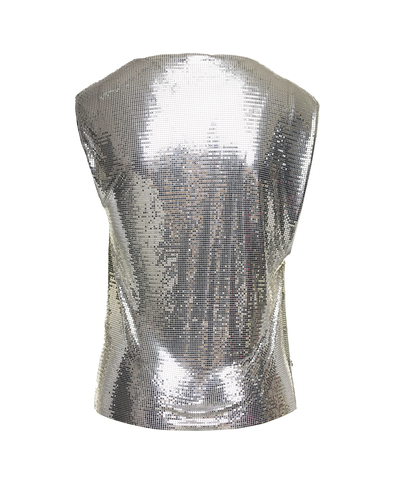 Paco Rabanne Silver-colored Sleeveless Top With Draped Neckline In Metal Mesh Woman - Argento タンクトップ