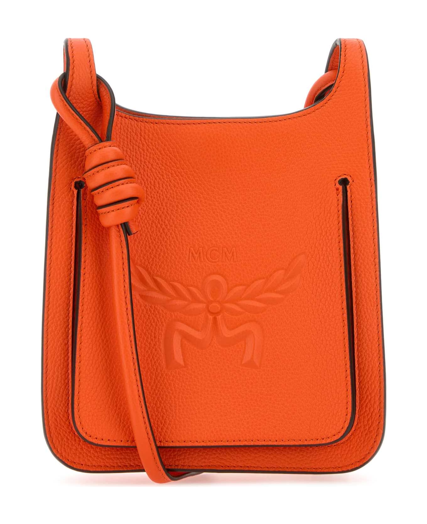 MCM Dark Orange Leather Mini Himmel Hobo Crossbody Bag - ORANGEADE
