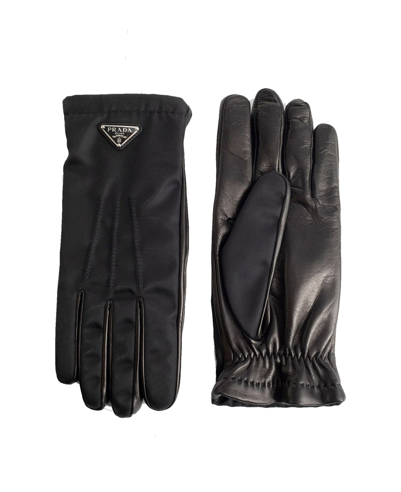 Prada Nylon And Leather Gloves - Black