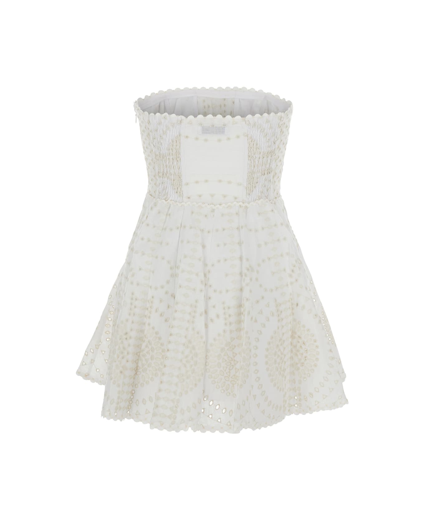 Charo Ruiz 
clem
 White Dress With Flounce Skirt And All-over Embroidery In Cotton And Linen Blend Woman - White