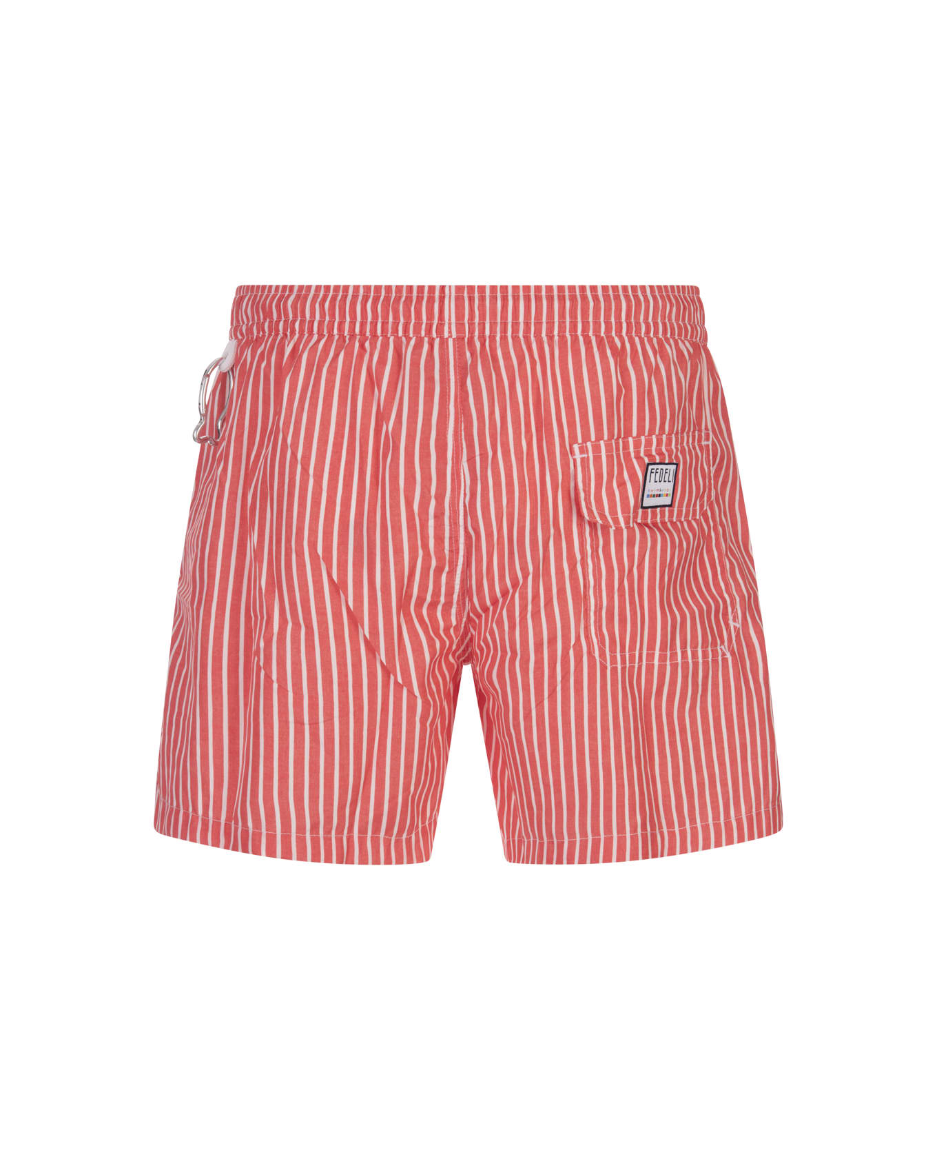 Fedeli Red And White Striped Swim Shorts - Red