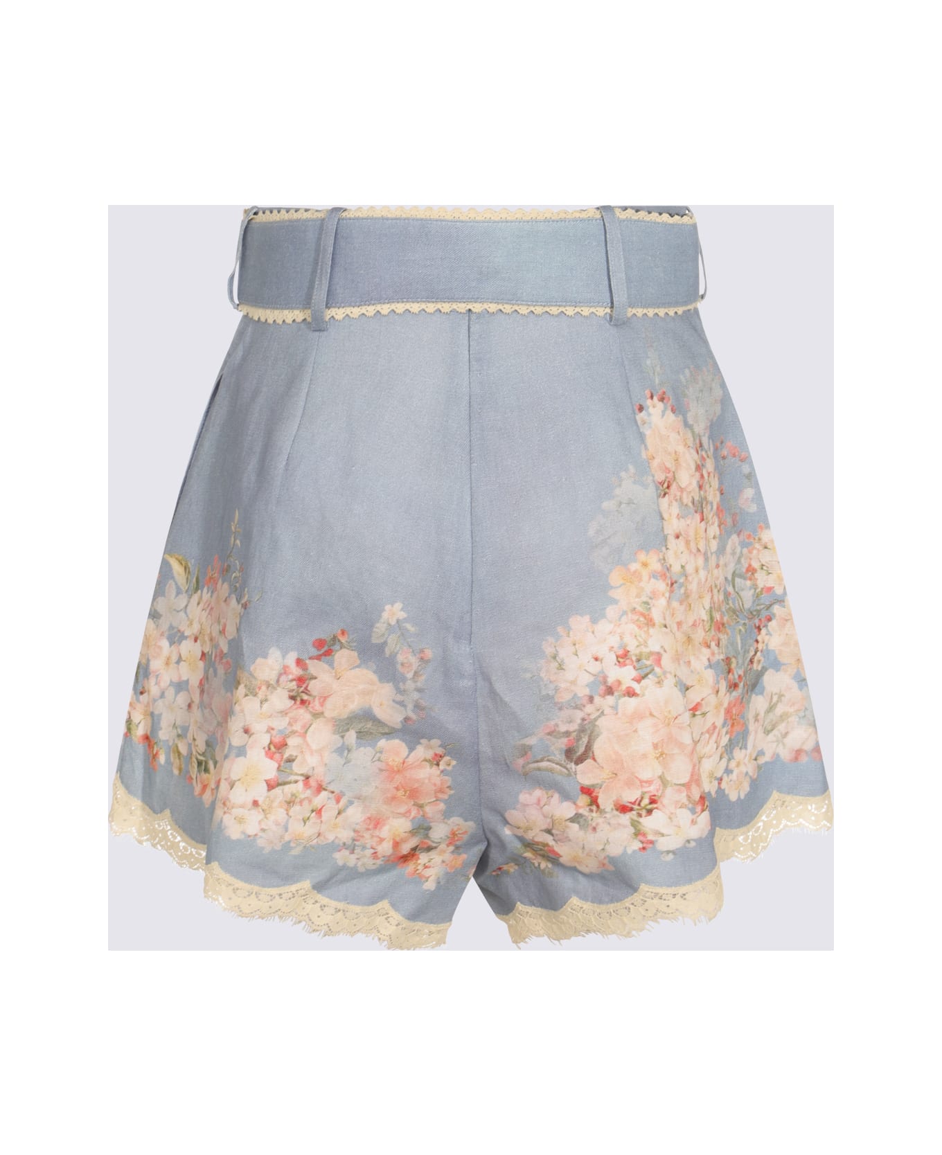 Zimmermann Light Blue Linen Shorts - TEAL BLUE BOTANICAL FLORAL