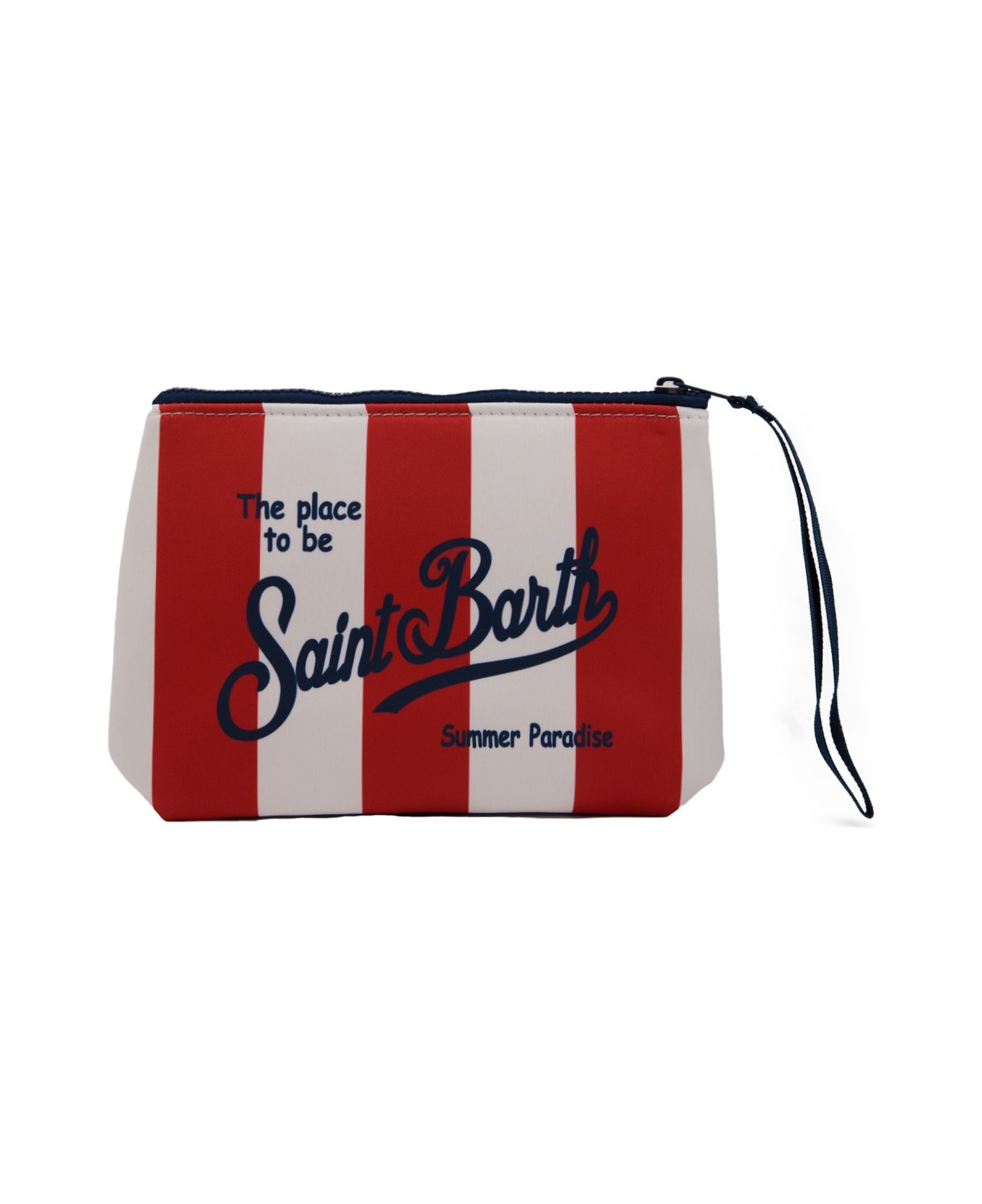 MC2 Saint Barth Aline Stripes Pop Clutch Bag In Neoprene - Rosso/bianco