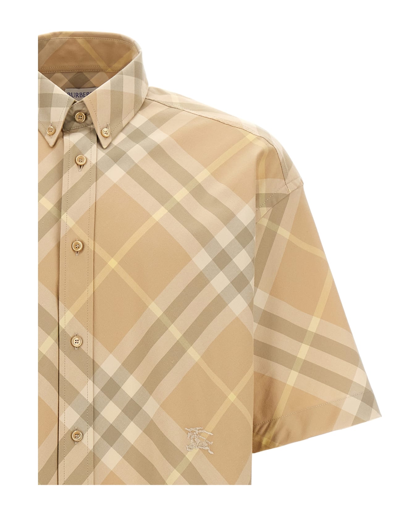 Burberry Logo Embroidery Check Shirt - Beige