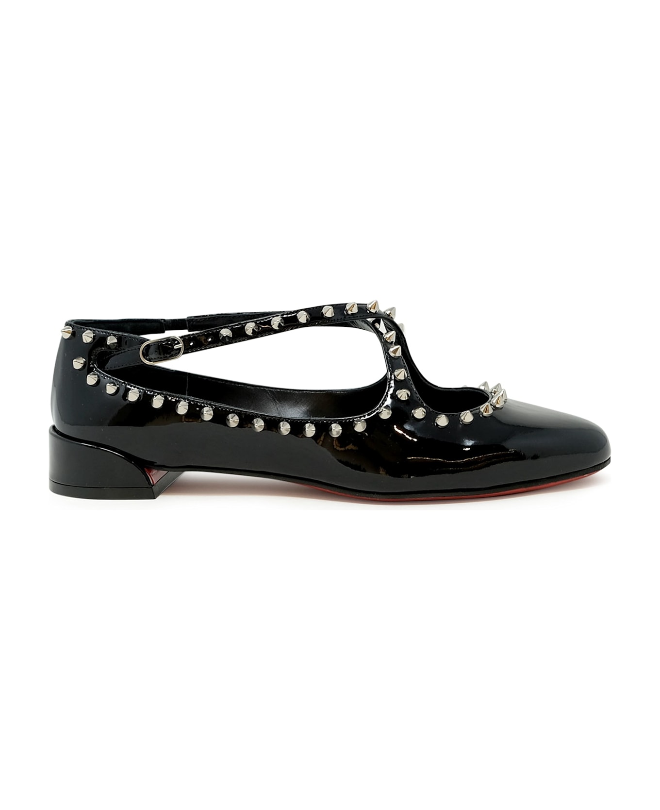 Christian Louboutin Black Patent Leather Pilouta Jane Spikes Flat Ballerinas - BLACK
