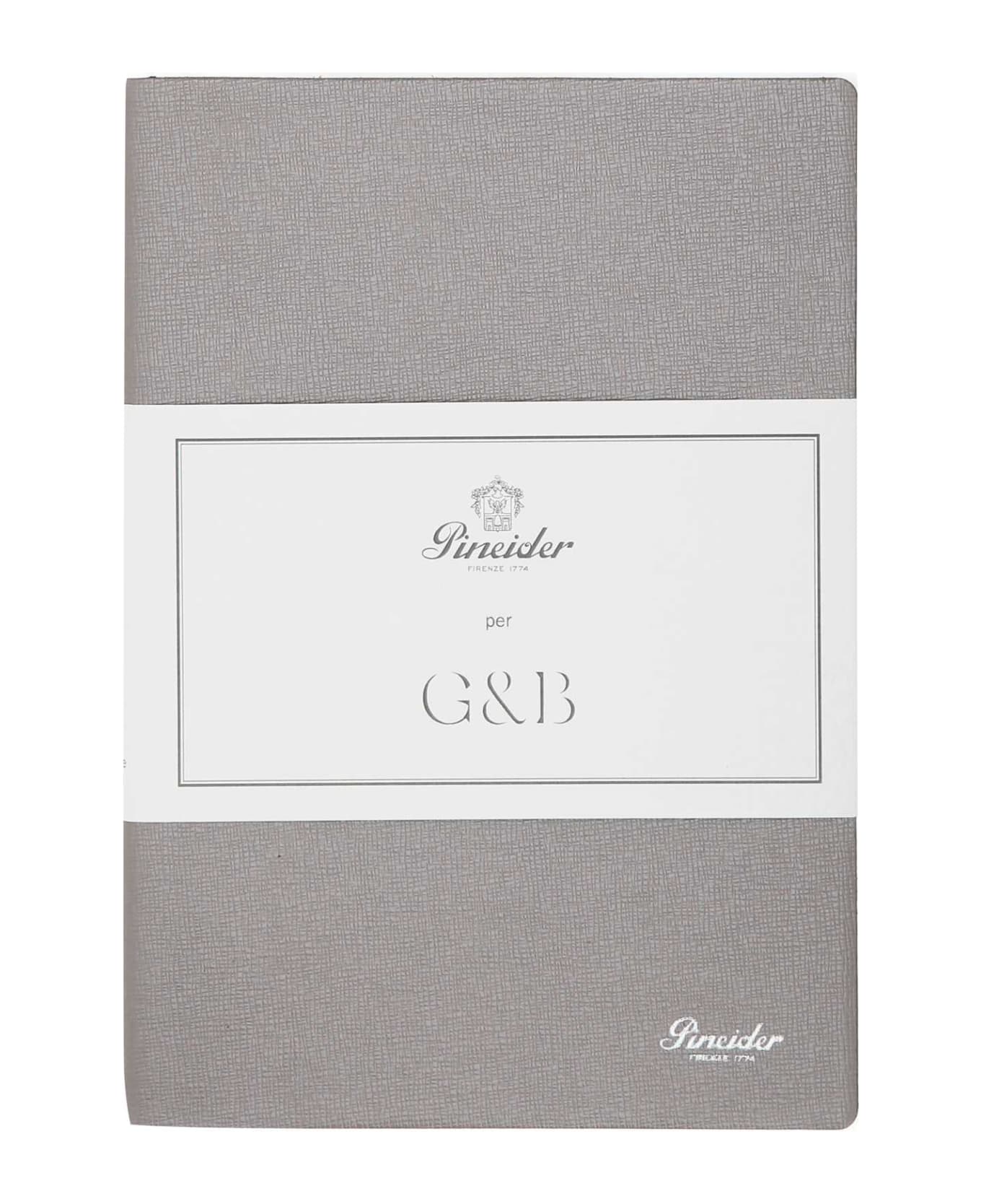 Pineider Grey Leather Milano Notebook - SILVER インテリア雑貨