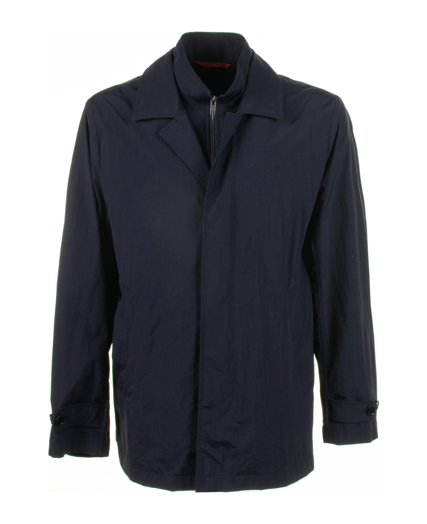Fay Blue Jacket With Zip And Collar - Blu