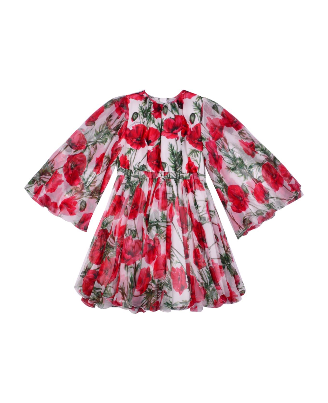 Dolce Blanc & Gabbana Chiffon Dress With Poppy Print - Multicolor