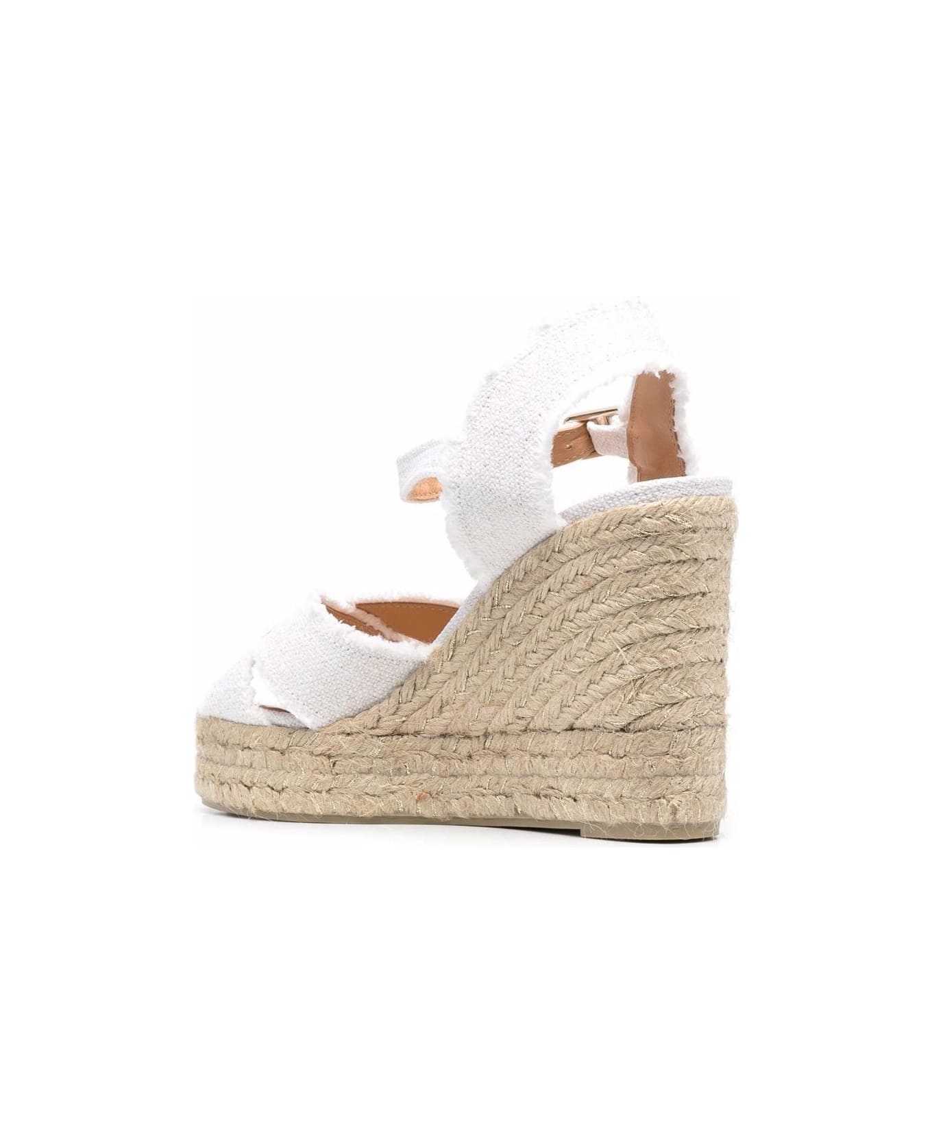 Castañer Bromelia Wedge Espadrille In White Linen With Gold Glitter - Bianco