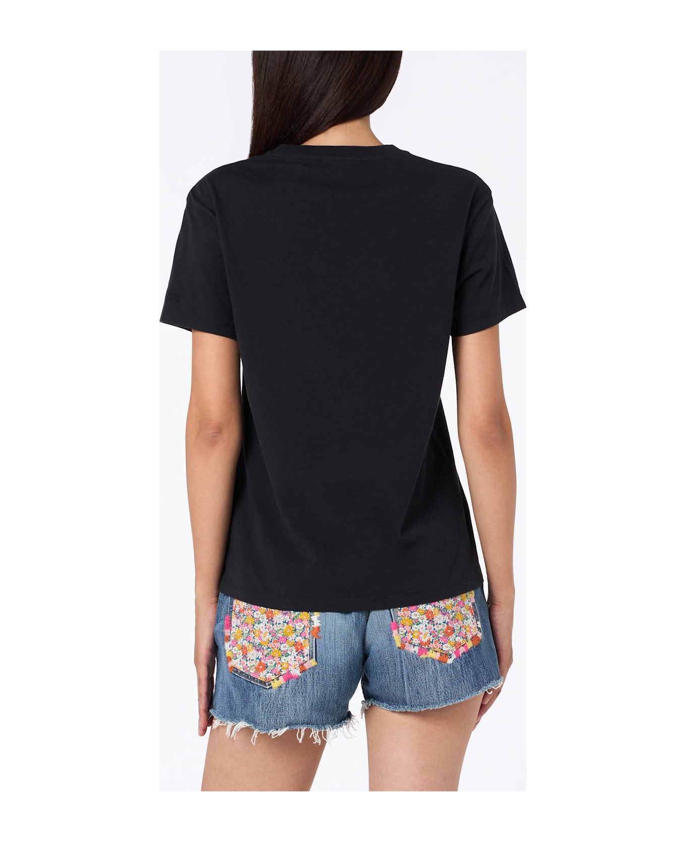 MC2 Saint Barth Woman Black Cotton Jersey Crewneck T-shirt Emilie With Sono Nera Embroidery - BLACK