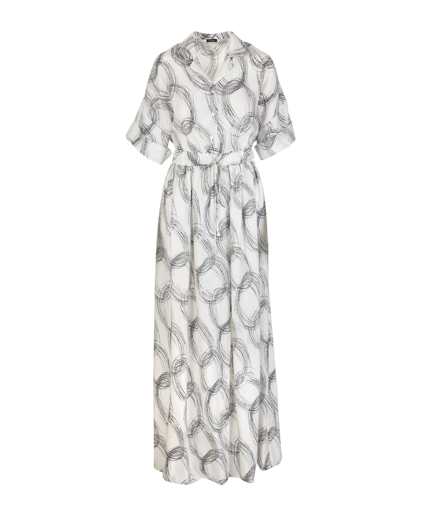 Kiton Long White Silk Shirt Dress With All-over Chain Print - MULTICOLORE