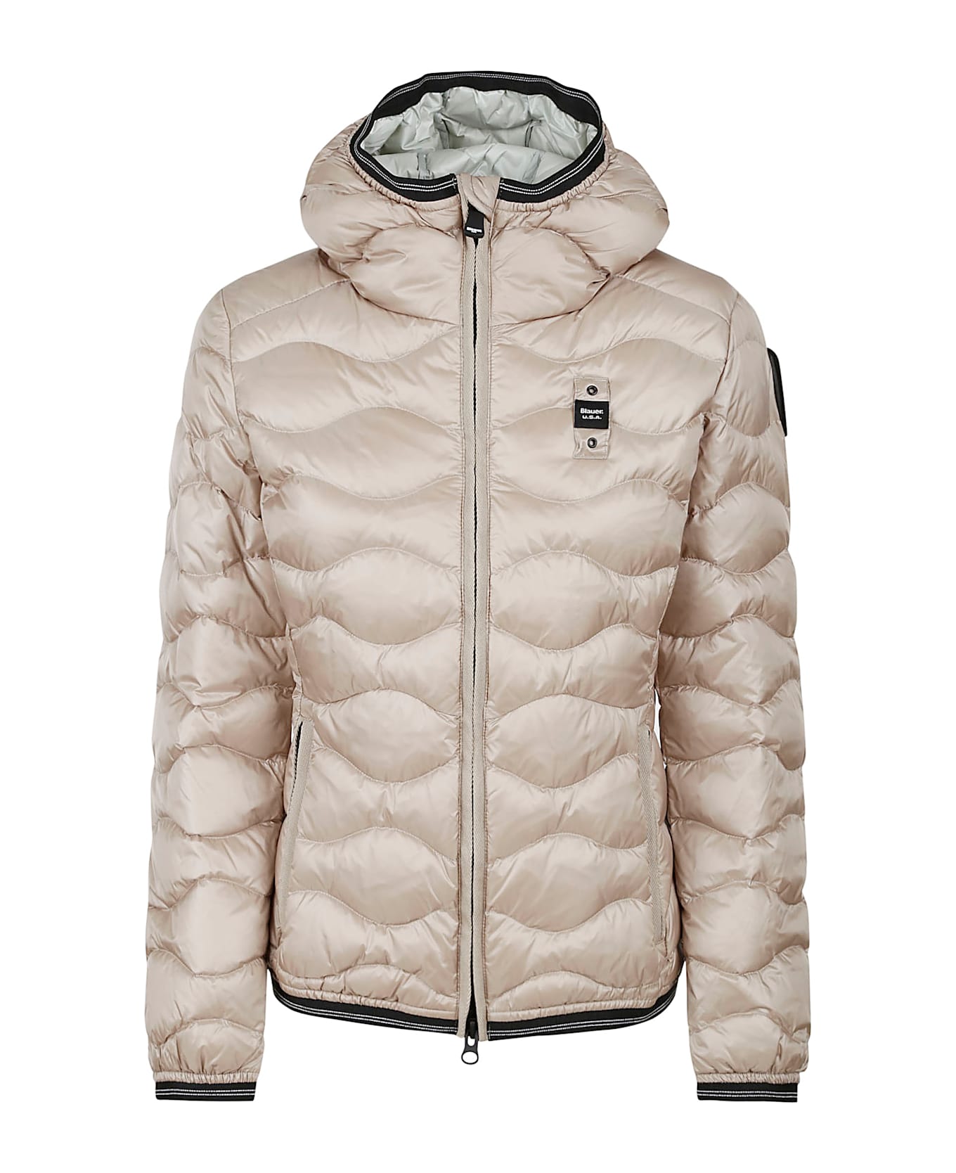 Blauer Logo Patch Quilted Zipped Jacket - Beige