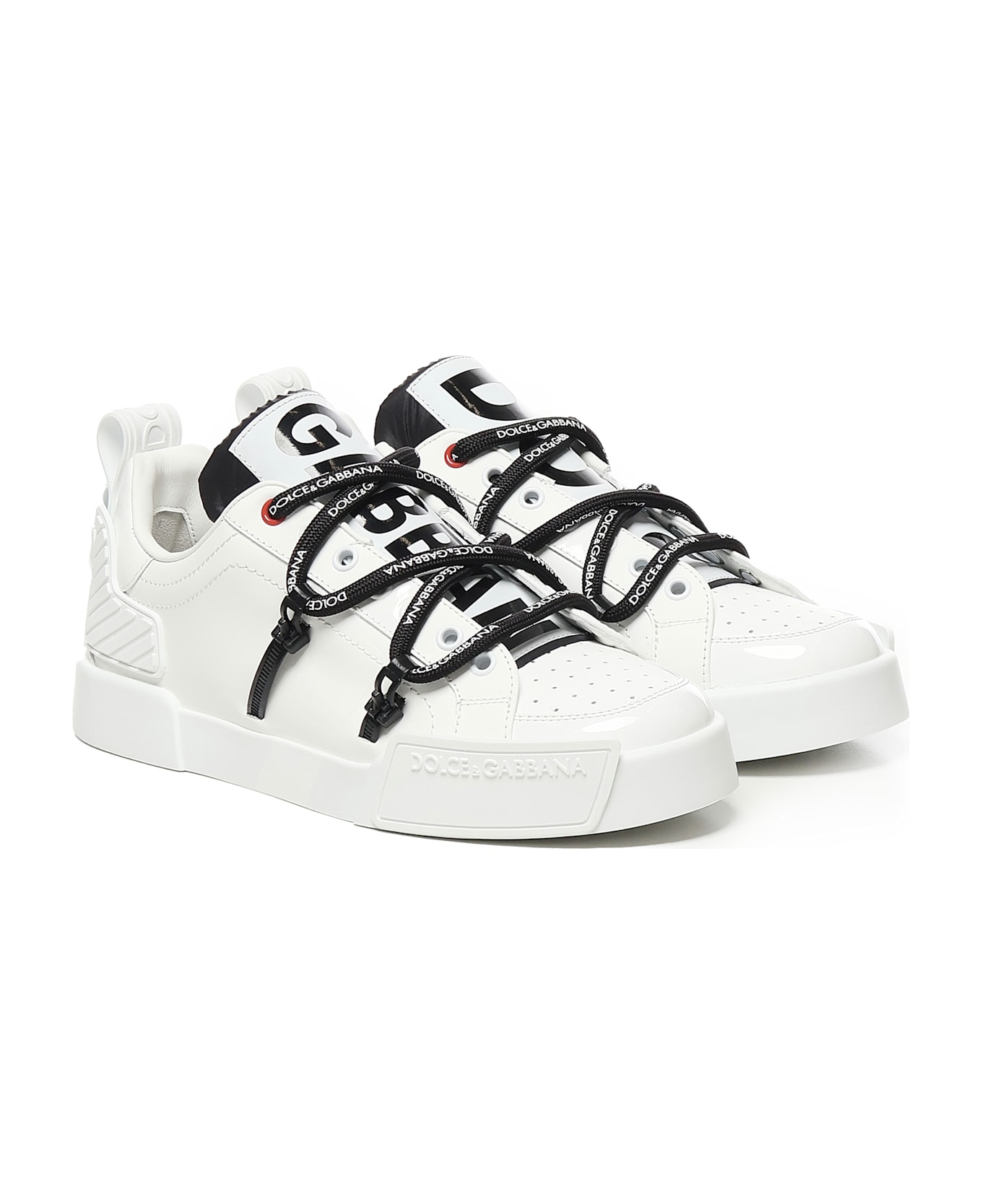 Dolce & Gabbana Portofino Sneaker In Calfskin And Patent Leather - WHITE, black