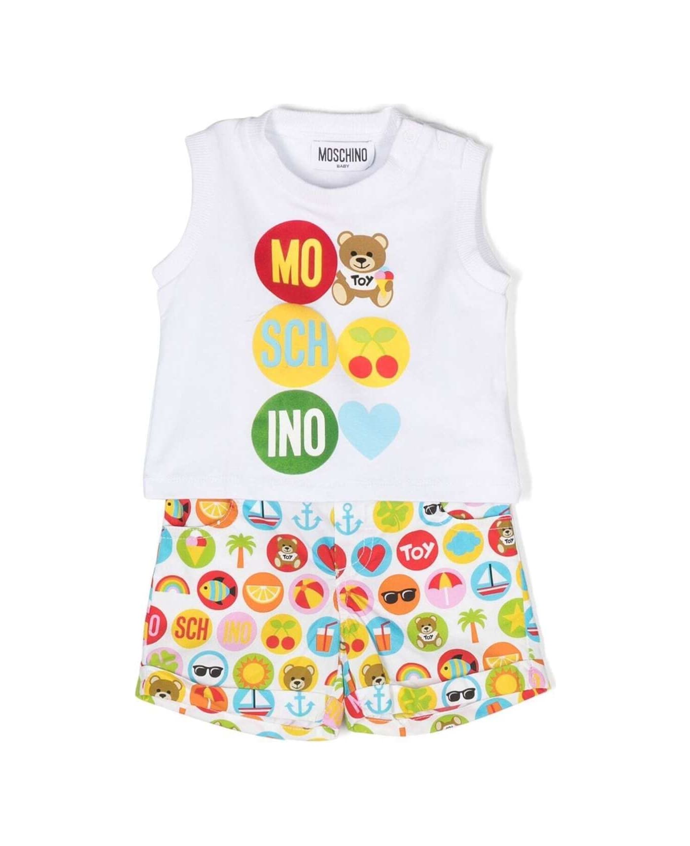 Moschino Multicolor Tank Top And Shorts Set With Graphic Print In Stretch Cotton Baby - Multicolor