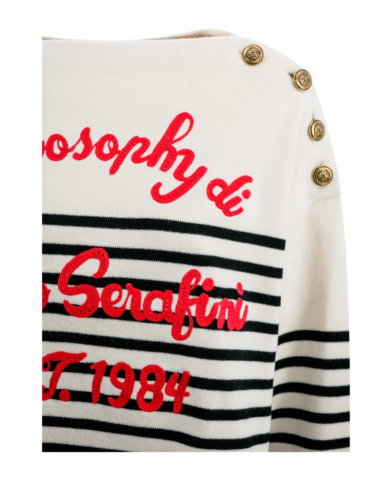 Philosophy di Lorenzo Serafini Striped Sweater With Button Insert - Ivory ニットウェア