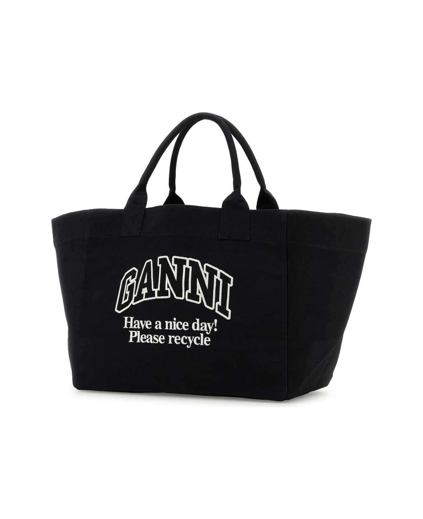 Ganni Black Canvas Shopping Bag - PHANTOM252