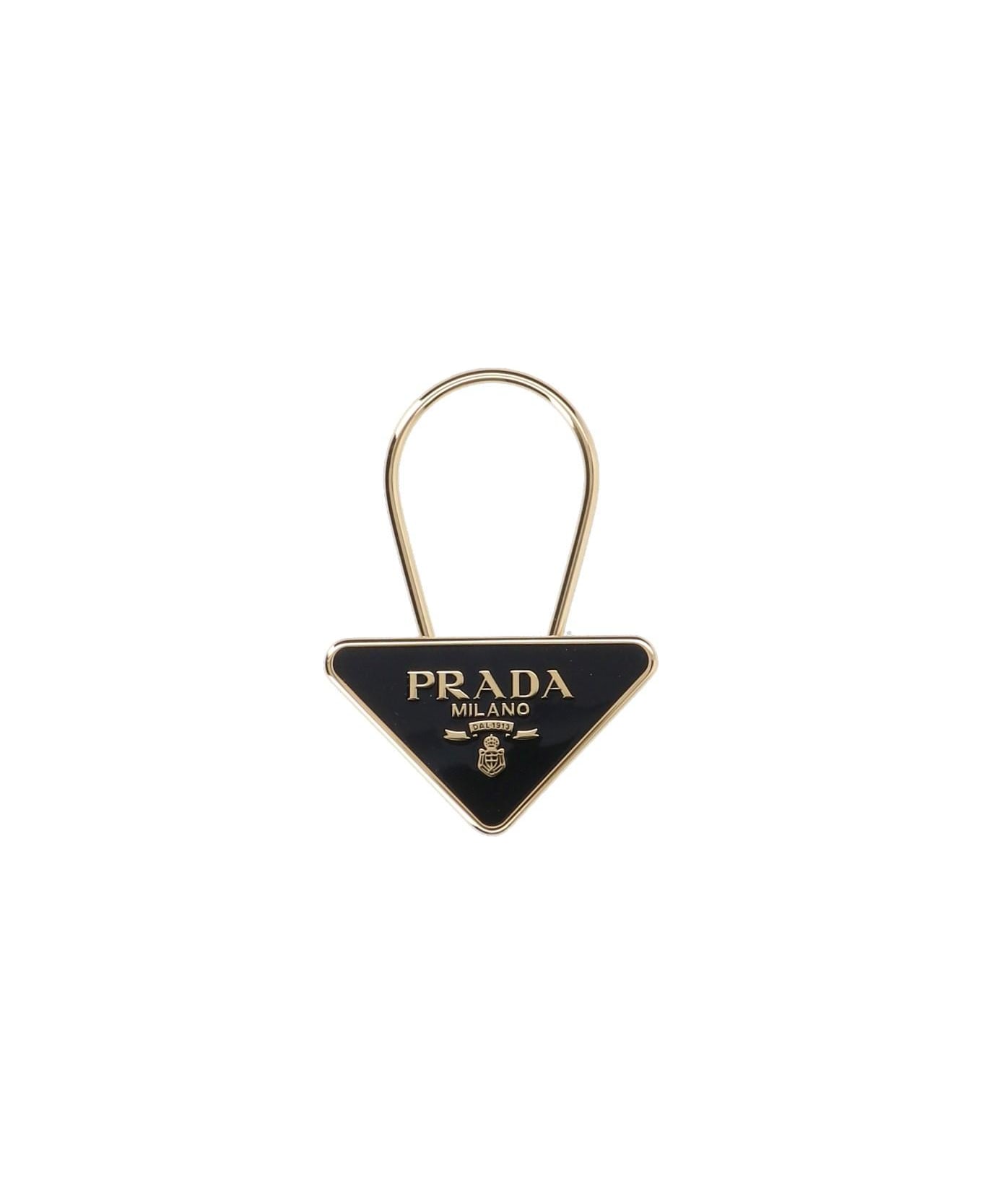 Prada Logo Keyring - Oro+nero