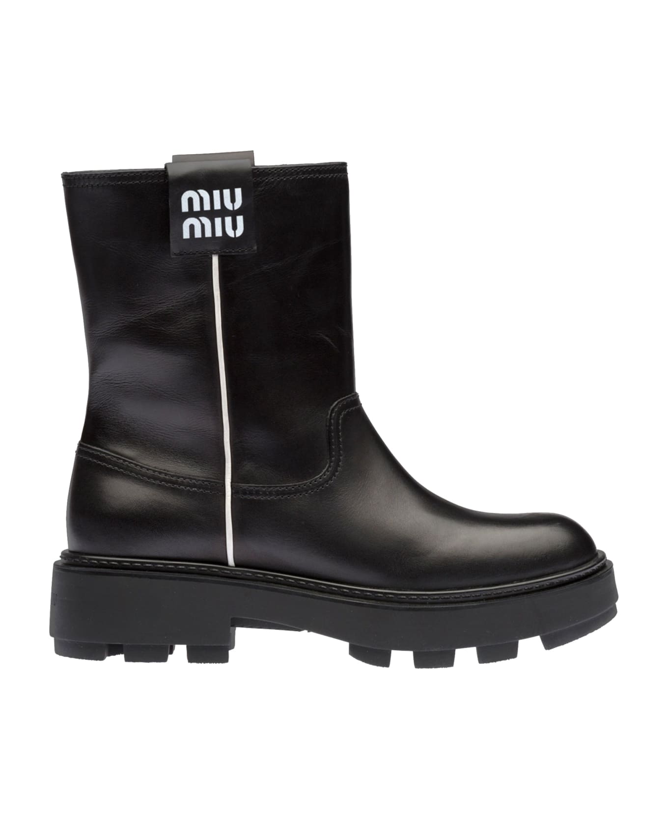 Miu Miu Leather Logo Boots - Black