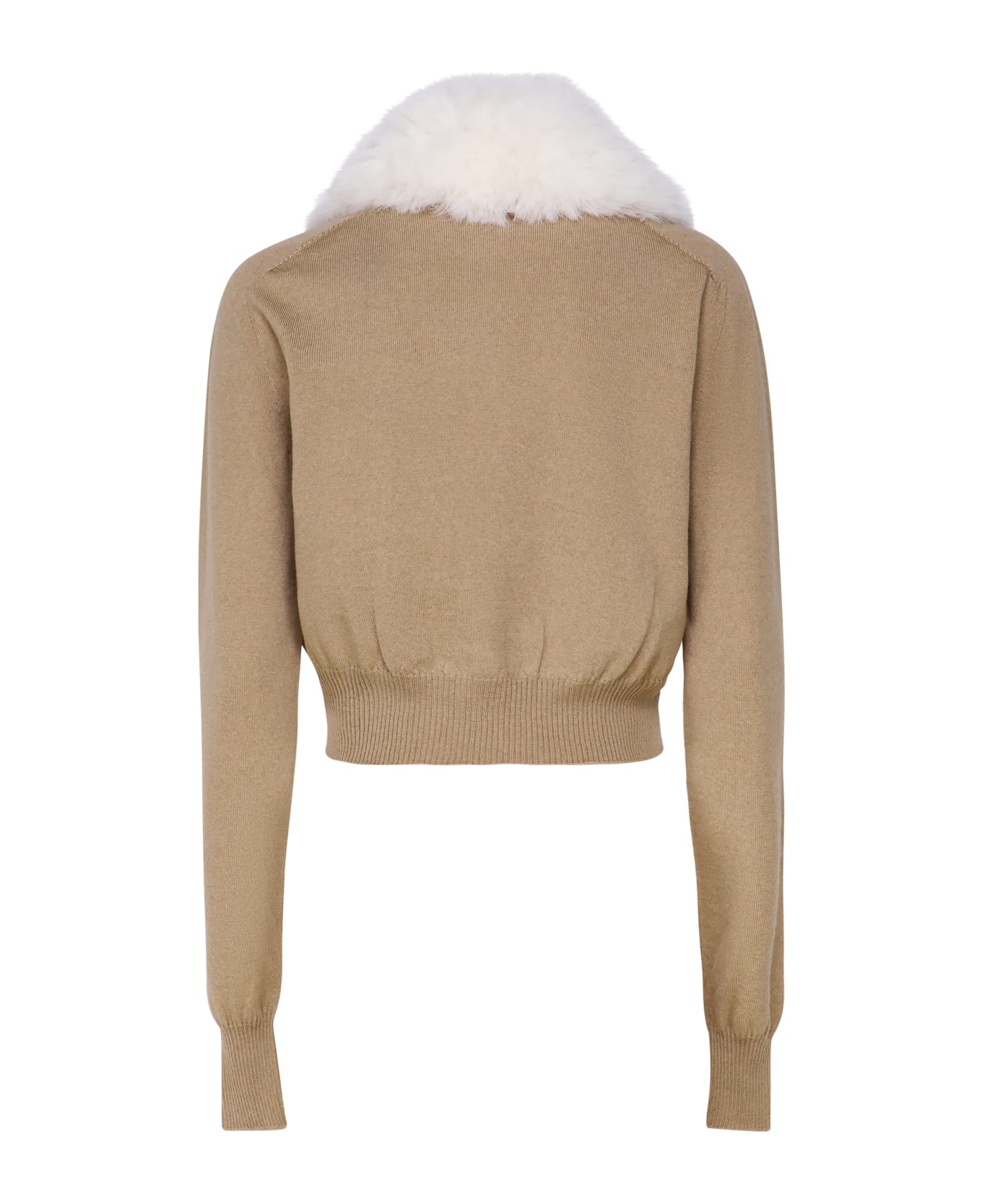 SportMax Sport Knitted And Fur Cardigan - Camel