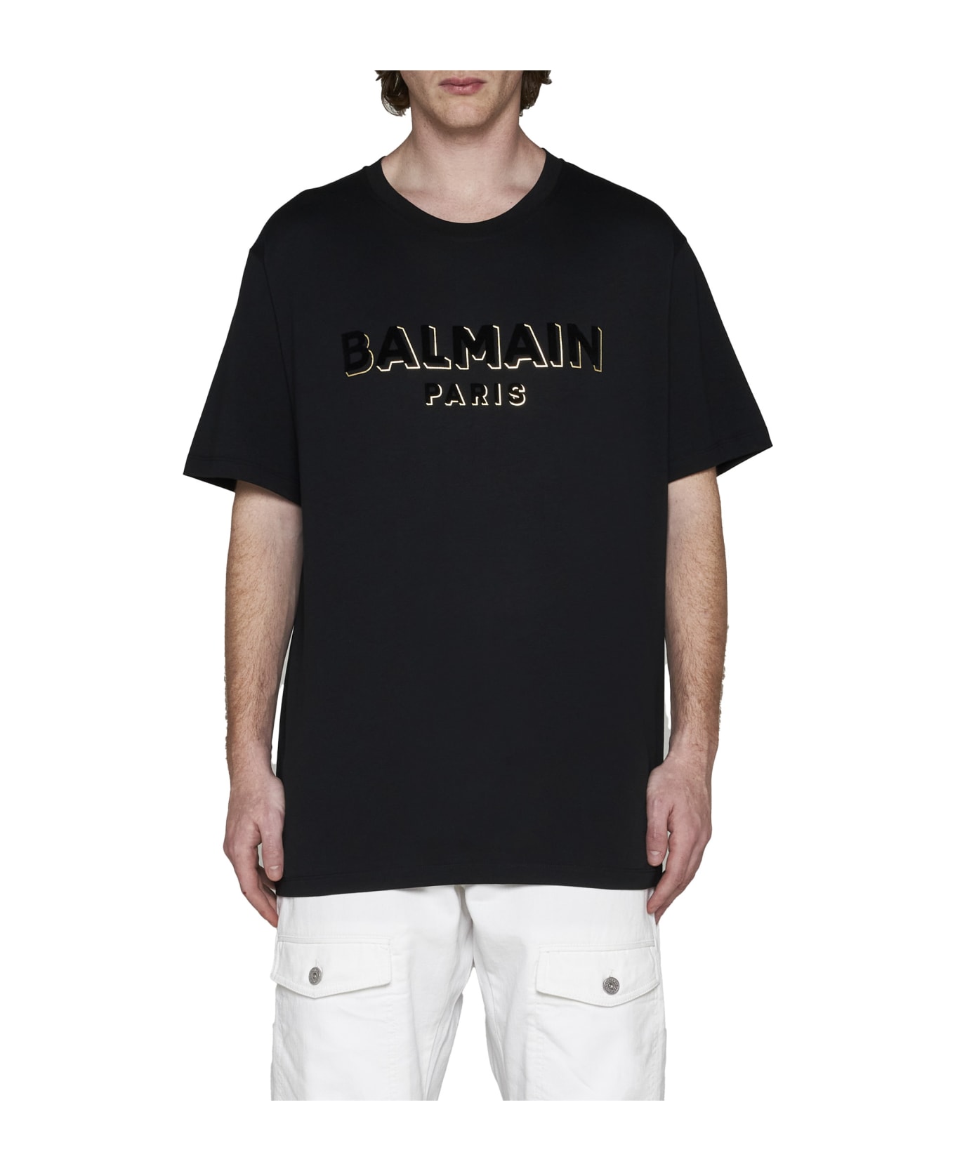 Balmain Logo Printed Crewneck T-shirt - Noir/noir/or ego シャツ