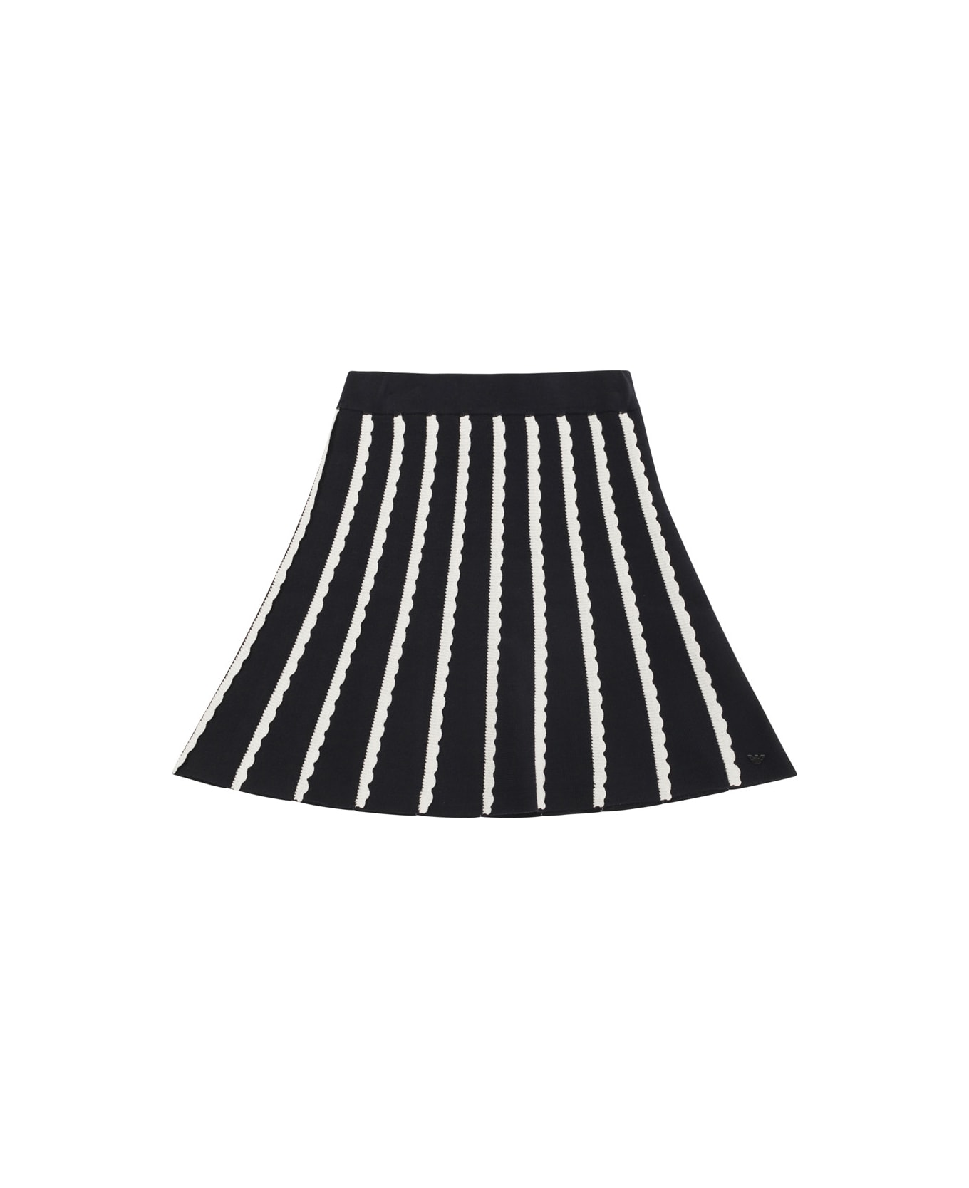 Emporio Armani Black And White Flared Striped Skirt In Cotton Girl - Blu ボトムス