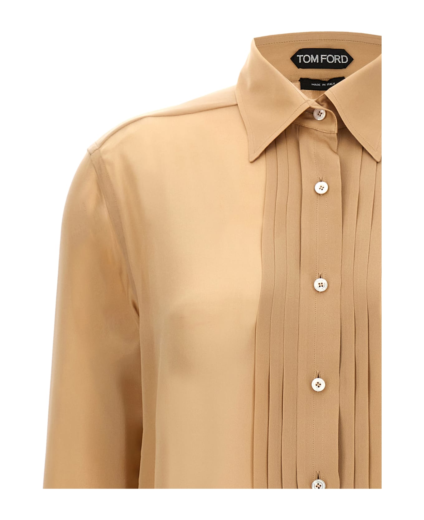Tom Ford Pleated Plastron Shirt - Beige